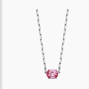Pink Cubic Zirconia Rhodium Over Sterling Silver Paperclip Necklace 4.08ctw